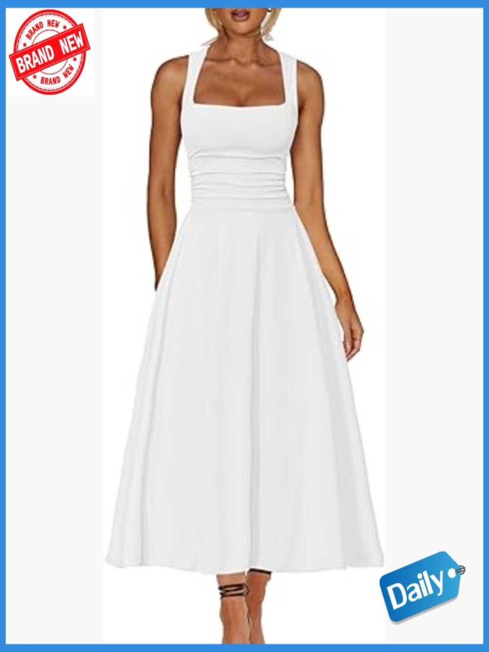Women's Square Neck Corset A-Line Maxi Dress with Ruffle Hem